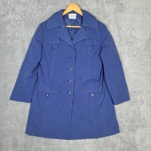 Vtg Penneys Trench Coat Womens 16 Blue Water Repellent 70s Japan